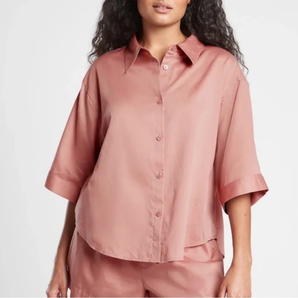 Athleta Womens Dreams Sleep Oversized Top Sz Medium Mauve Pink Shirt Loungewear